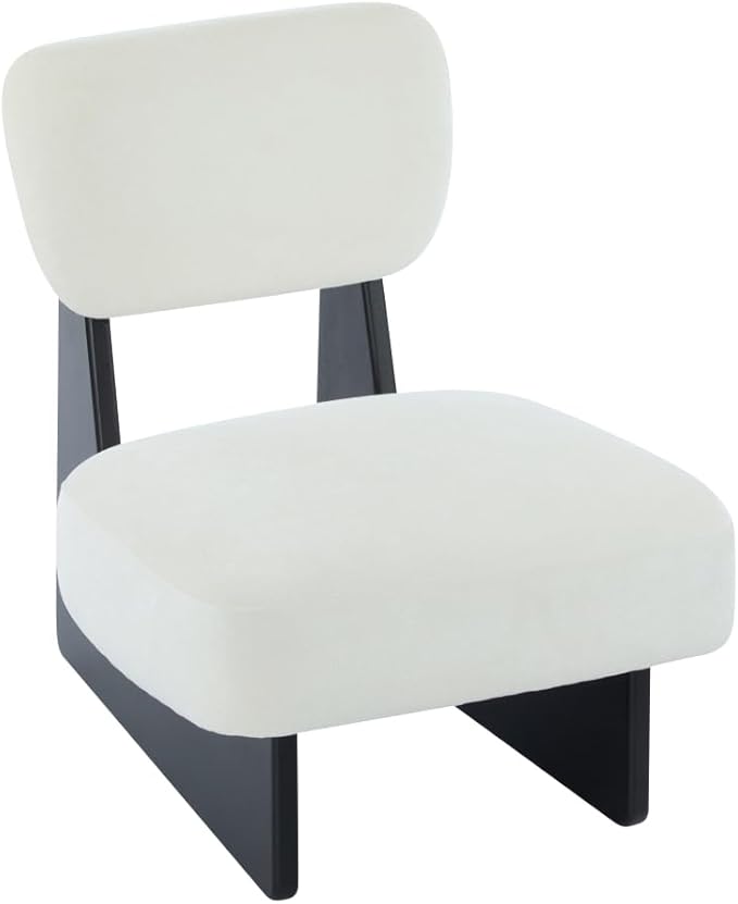 [Set of 2] Modern Beige Lounge Chair with Polyester Upholstery Sturdy Black Wood Base Stylish and Comfortable Accent Seating for Living Room (Black + White + Polyester + Solid Wood)
