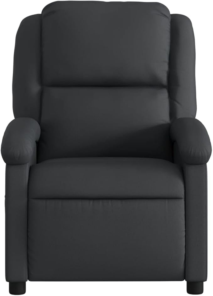 vidaXL Recliner Chair - Black Real Leather Manual Reclining Function Comfortable Seating with Solid Wood and Metal Frame for Office or Living Room