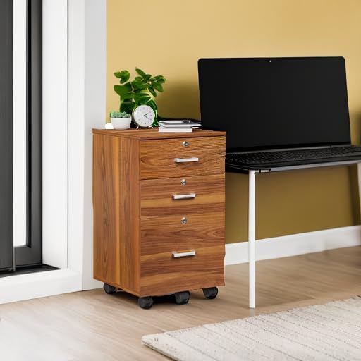VINGLI 3-Drawer File Cabinet with Lock Wood Rolling Filing Cabinets for Home Office Mobile Printer Stand Under Desk File Organizer for Letter Sized Files 26 H(Caster Included) Walnut