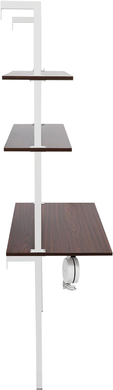 3-Tier Wall Mount Desk Ladder Desk with Open Shelves&ampPower Strip Wall Mount Computer Writing Table Desk Storage Shelves Computer or Writing Desk for Home Office