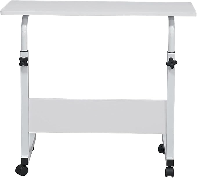 Mobile Height Adjustable Laptop Stand Computer Workstation for Sitting Classroom Medical Table w/Wheels Removable Steel Side Table with Baffle for Couch Home Office White L