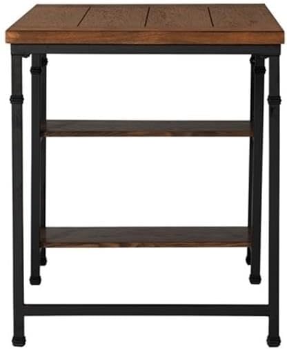 Atlin Designs Transitional Wood Desk 45 W x 26 D x 30 H Brown Stained Ash Veneer and Black Metal Frame Rustic Industrial Style 2 Shelves for Storage Home Office or Small Space Workspace