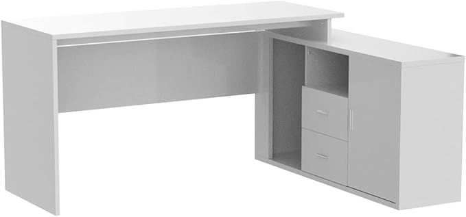 Homsee Home Office Computer Desk Corner Desk with 2 Drawers and 2 Open Cubes 55 Inch Large L-Shaped Study Writing Table with Storage Cabinet White (55.1”L x 47.2”W x 29.5”H)