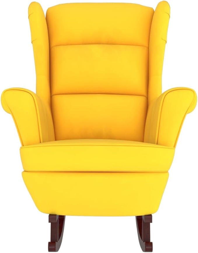 Rocking Chair Rubber Wood Legs Velvet Yellow Rocking Chair Living Room Chair Bedroom
