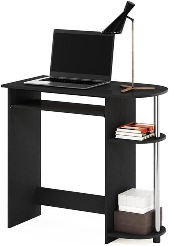 Pemberly Row Computer Desk Composite Wood and Stainless Steel 31.5 x 15.8 x 28.8 in Pull-Out Keyboard Drawer 2 Shelves Compact Home Office Desk Easy Assembly