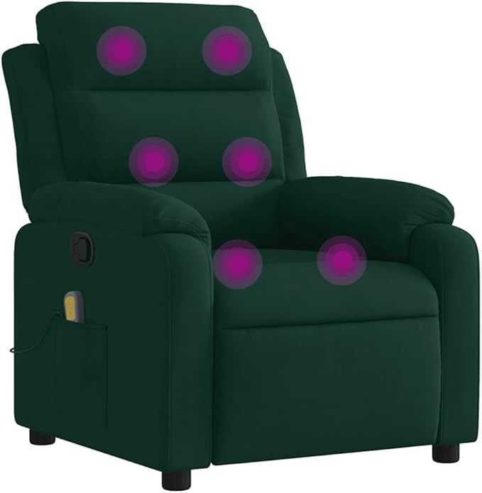 vidaXL Dark Green Velvet Massage Recliner Chair with Adjustable Armrests and Reclining Mechanism for Living Room Comfort