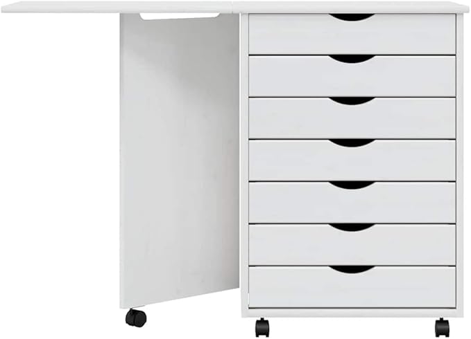 Foldable Design Rolling Cabinet with 7 Storage Drawers Modern Design Mobile Home Office Study Writing Desk with Smooth Wheels Space Saving Compact Desk-888
