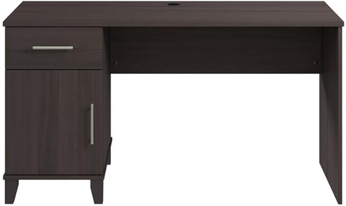 Pemberly Row 54W Office Desk with Drawers Storm Gray Finish Engineered Wood Spacious Work Surface Wire Management Grommet File Drawer for Legal Documents Home Office Computer Desk