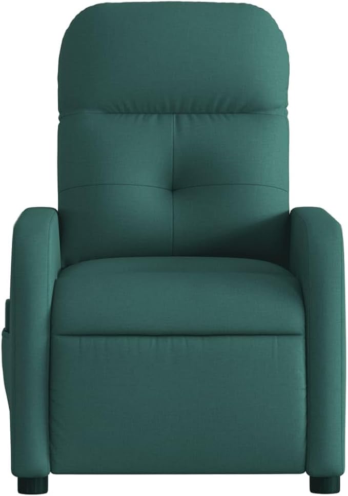vidaXL Dark Green Massage Recliner Chair - Fabric Upholstered Manual Reclining Armchair with Vibration Massage Side Pocket and Sturdy Frame for Living Room Lounge