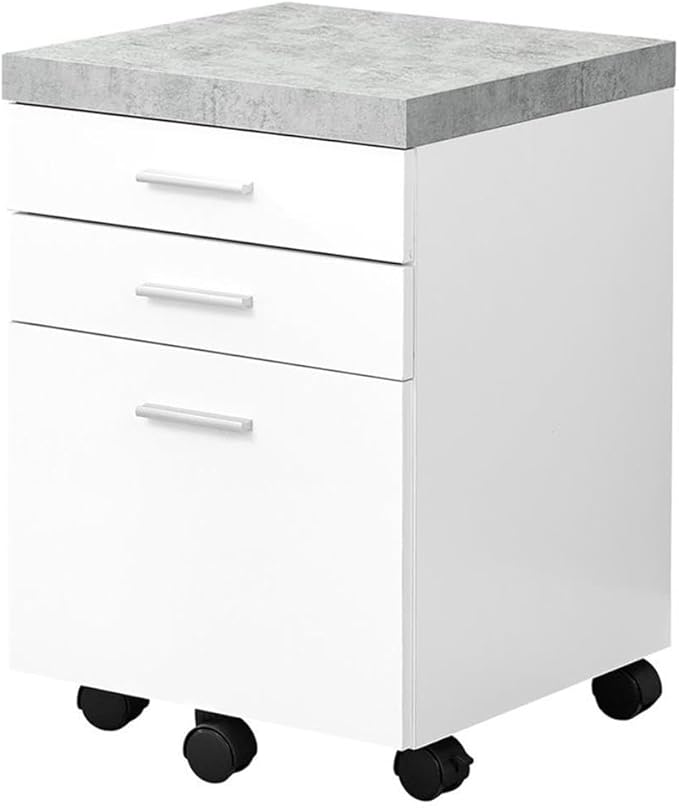 Monarch Specialties I 7051 File Cabinet Rolling Mobile Storage Drawers Printer Stand Office Work Laminate Grey White Contemporary Modern