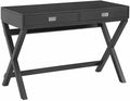 Riverbay Furniture Campaign Style Writing Desk Black Finish Silver Hardware 44w x 20d x 30h Durable X-Frame Legs 2 Storage Drawers Sturdy Home Office Desk for Work and Study