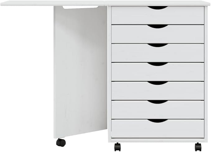 Foldable Design Rolling Cabinet with 7 Storage Drawers Mobile Home Office Study Writing Desk with Smooth Wheels Space Saving Compact Desk White