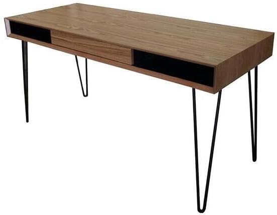 Maykoosh Home Office Desk - 59 Oak Veneer Top &amp Metal Legs - Large Desk with Drawer - Easy Assembly