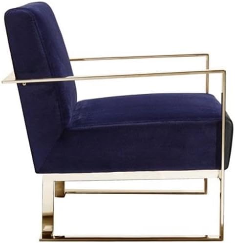 Pemberly Row Modern Velvet &amp High Polished Steel Lounge Chair Navy and Gold Finish 31 H x 27.5 W x 31 D Wrap Around Steel Arms Stylish Seating for Living Room Bedroom or Lounge Use