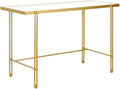 Pemberly Row Contemporary 48 Home Office Desk Brass Finish Metal Frame Tempered Glass Top Streamlined Modern Style Open Lower Space Ideal for Home Office Game Room or Vanity Area