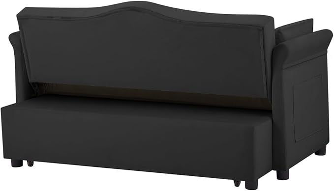 57-Inch Velvet Full Size Sleeper Sofa Couch with Pullout BedConvertible Pull Out with Golden Decorative Strip and Adjustable Backrest for Small SpacesApartment Guest Room RV (Black)