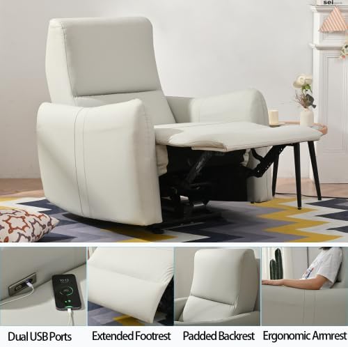 32L Wall Hugger PU Leather Power Recliner Chair with 2 USB &amp Type-C Ports Adjustable Zero Wall Reclining Sofa with Side Pocket &amp Pillow Top Arms Electric Armchair with Cushion Back for Livi