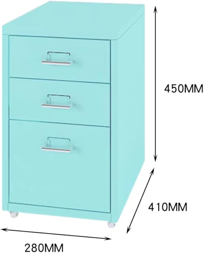 3-Drawer Mobile File Cabinet - Rolling Metal Storage Cabinet for Home Office Files &amp Folders with Anti-Sink Drawers &amp Removable Casters(Blue)