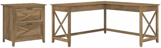 Bush Furniture L Shaped Desk with Lateral File Cabinet | Key West Collection Corner Computer Table with Storage for Home Office with Filing Unit | 60Wx60Dx30H