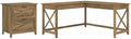 Bush Furniture L Shaped Desk with Lateral File Cabinet | Key West Collection Corner Computer Table with Storage for Home Office with Filing Unit | 60Wx60Dx30H