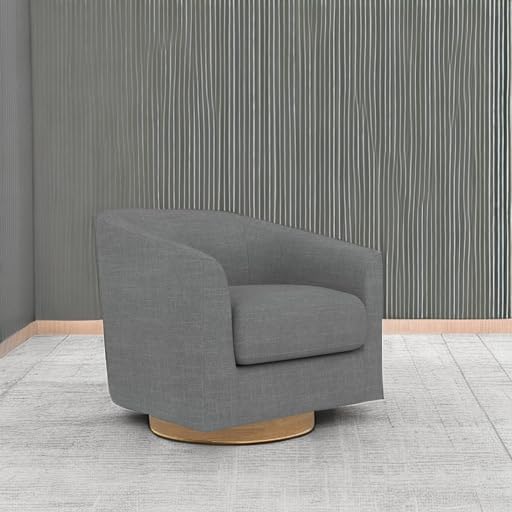Swivel Accent Upholstered Modern Barrel-Curved Arm Linen Fabric Comfty Sofa Solid Wood Base Reading Bedroom Club Living Room Chair Charcoal Grey
