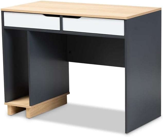 Multicolor Wood Computer Desk - Mid-Century Modern 2-Drawer Home Office Desk