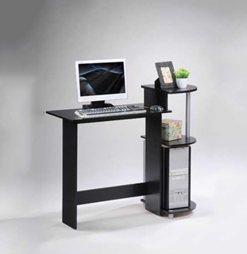 Furinno COMPACT Desk 28.5 Wide Gaming Desk with Shelves Computer Desk with Book Shelf Office Desk for Home Office Study Room Dorm Bedroom Black