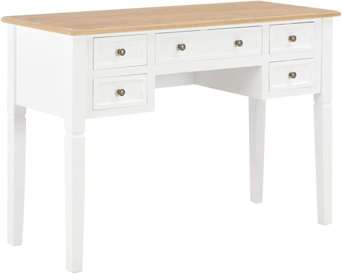 Wooden Writing Desk with 5 Drawers Writing Study Table Computer Desk Work Desk for Home Office Study Living Room Brown and White 43.1x17.7x30.5 Wood-187
