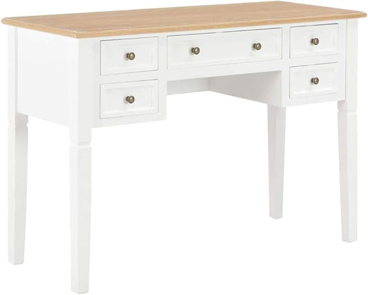 Wooden Writing Desk with 5 Drawers Writing Study Table Computer Desk Work Desk for Home Office Study Living Room Brown and White 43.1x17.7x30.5 Wood-187