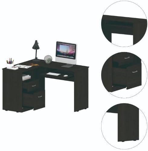 L-Shaped Desk with 2 Drawers Shelf &amp CPU Storage - Home Office Workstation