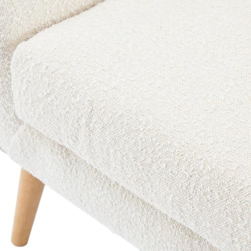 Modern Cozy Vanity Chair with rubber wood Legs Boucle Fabric Armchair with Removable Seat Cushion for Living Room Bedroom Office Guest Room Makeup Room Almond