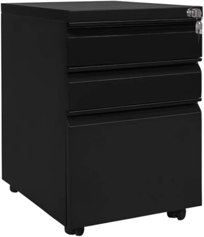 File Cabinet Office File Cabinet Locked Modern Wood Filing Cabinet Black/White 3 Drawers with Adjustable Wheels 48 * 39 * 60Cm (Noir)
