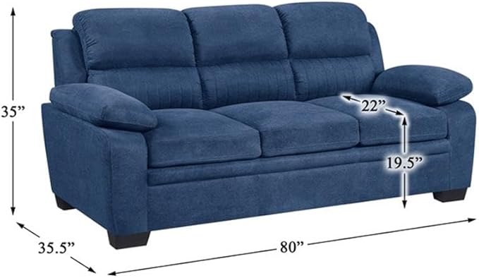 Pemberly Row Contemporary Fabric Upholstered Sofa Blue Textured Upholstery Solid Wood and Plywood Frame Pocket Coil Padding Faux Wood Legs 51.5 Seat Width Modern Living Room Seating