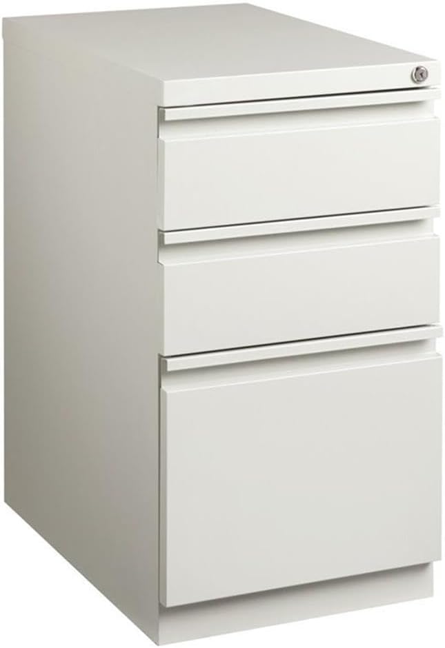 Pemberly Row 20 Mobile Pedestal Filing Cabinet Light Gray Steel 27.75 H x 15 W x 19.88 D 3-Drawer Box/Box/File Design Lockable Full Extension Drawers Office Storage Solution