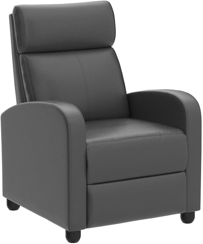 Recliner Chair for Living Room Massage Recliner Sofa Home Theater Seating Modern Reclining Chair Winback Single Sofa Reading Chair Easy Lounge with PU Leather Padded Seat Backrest (Black)