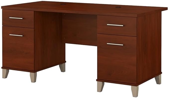 Bush Home 60-inch Home Office Desk with Drawers Large Computer Table with Storage Transitional Style Somerset Collection Hansen Cherry