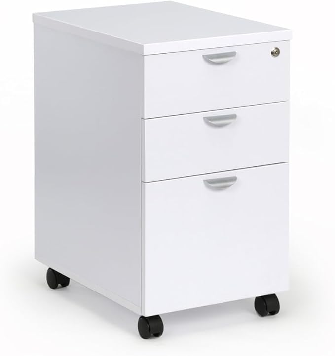 NBF Esquire 16 W Office Files Pedestal Cabinet - 3 Drawer File Cabinet with Lock - Mahogany Laminate Office Filing Cabinets - Modern Mobile File Cabinet Document Storage (22 D x 28 H Gray)