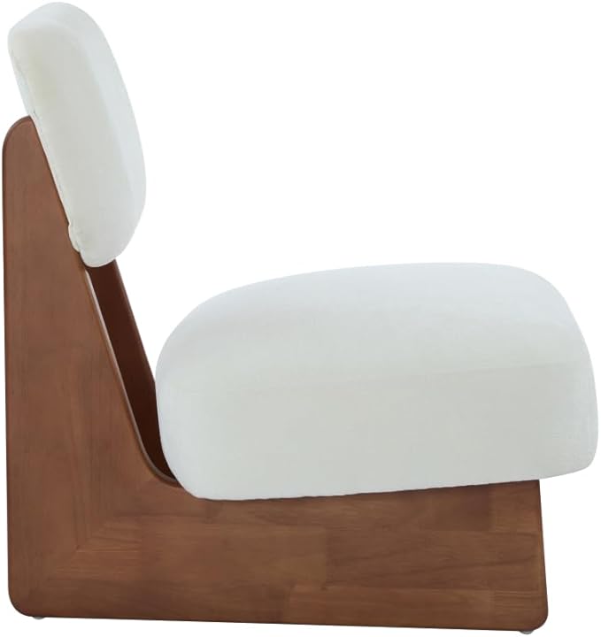 [Set of 2] Modern Beige Lounge Chair with Polyester Upholstery Sturdy Black Wood Base Stylish and Comfortable Accent Seating for Living Room (Walnut + White + Polyester + Solid Wood)