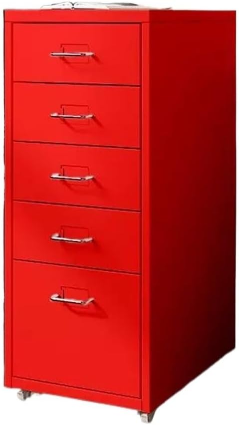 File Cabinet Multilayer Tin Cabinet Household Storage Narrow Storage Cabinet File Cabinet Office Drawer Cabinet (Color : Red)