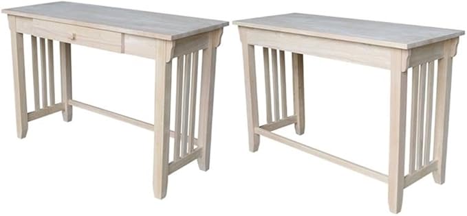Pemberly Row Mid Century Writing Desk 45 W x 22 D x 30 H Solid Hardwood Butcher Block Surface Single Drawer with Euro Glide Ready to Assemble Home Office Desk