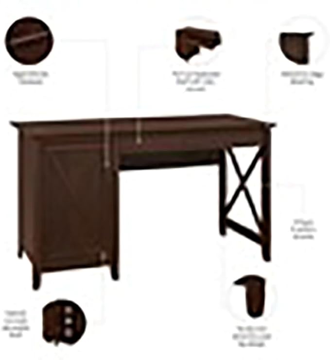 Scranton &amp Co Wood Computer Desk 54W x 24D x 30H Bing Cherry Finish Storage Cabinet with Adjustable Shelf Keyboard Tray Sturdy Post Leg Design Home Office Desk for Work and Organization