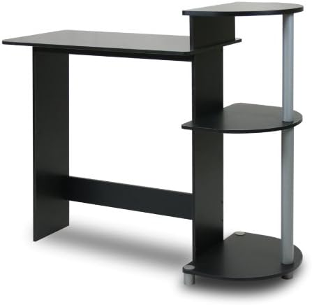 Furinno COMPACT Desk 28.5 Wide Gaming Desk with Shelves Computer Desk with Book Shelf Office Desk for Home Office Study Room Dorm Bedroom Black