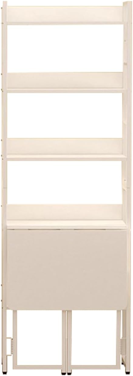 2-in-1 Bookshelf Desk Combo Folding Desk with Storage Shelf 5 Tier Bookshelf with Foldable Table White Carbon Steel Storage Rack with Wood Writing Desks for Home Office (23.6″)