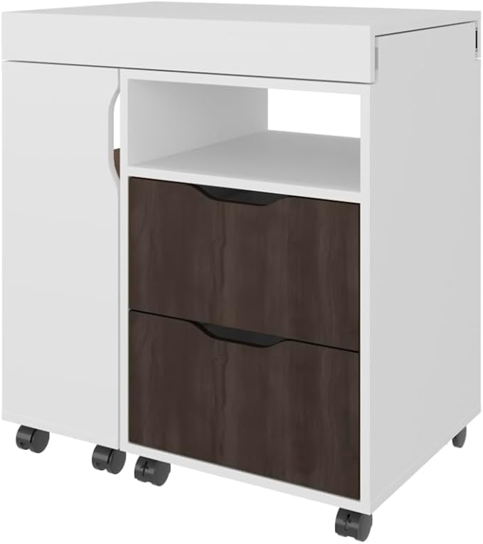 Multicolor Extendable Desk with Drawers &amp Open Shelves for Home Office or Workstation
