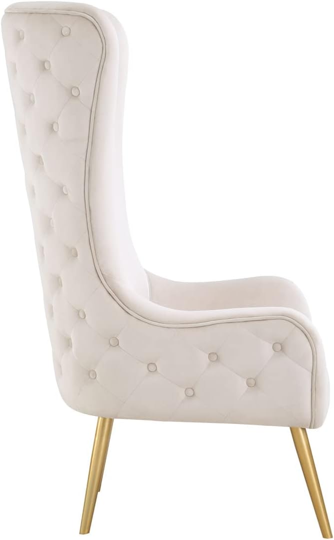 Best Master Furniture Venetian 50 High Back Tufted Velvet Accent Chair Wingback Lounge Armchair with Gold Legs and Upholstered Button Detailing for Living Room Bedroom or Office (Cream)