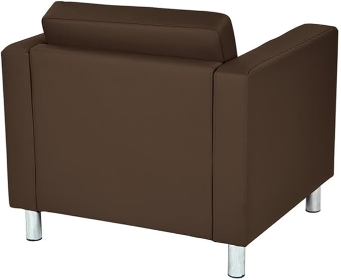 Pemberly Row Contemporary Armchair Dillon Java Brown Vinyl Fabric 32 W x 30.5 D x 29.5 H Box Spring Seat Silver Finish Metal Legs Modern Club-Style Chair for Living Room or Guest Seating