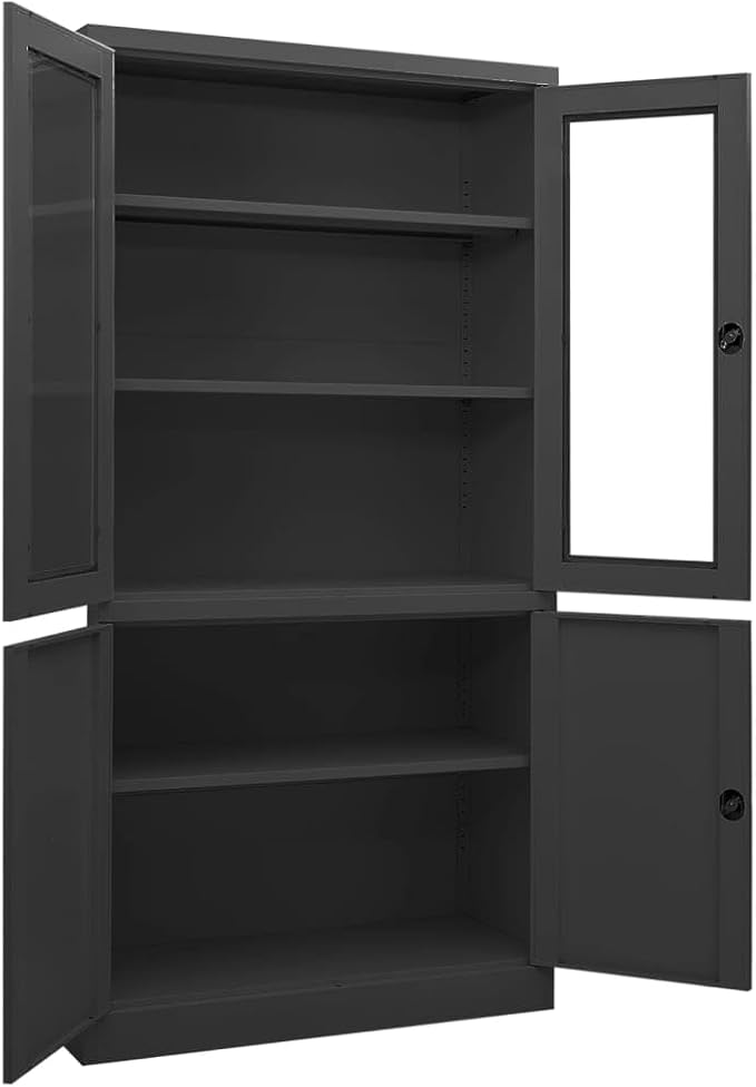 Metal Office Cabinet Garage Storage Cabinet with 4 Doors and 3 Adjustable Shelves 70.9 Anthracite Steel Lockable File CabinetLocking Tool Cabinets for OfficeHome (Style C) -AA