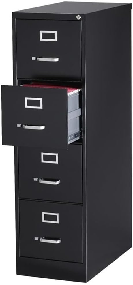 Pemberly Row 4 Drawers 52 Vertical Black Metal Filing Cabinet Lockable Pre-Assembled Stationary Letter Size for Home Office