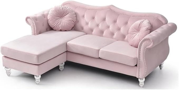 Glory Furniture Hollywood Velvet Sofa Chaise in Pink