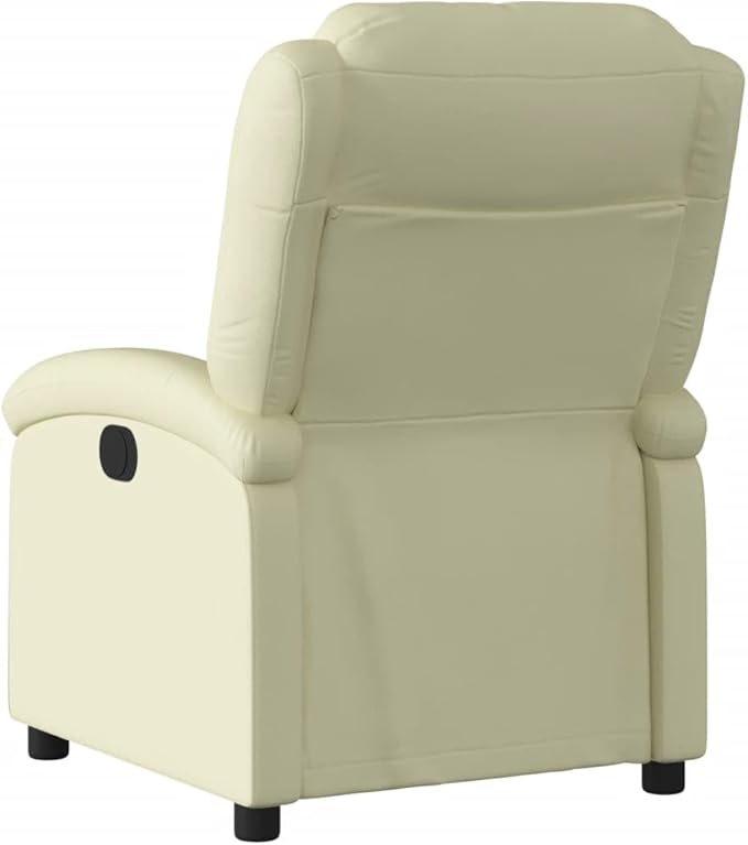 vidaXL Recliner Chair - Cream Real Leather Lounger - Manual Reclining with Solid Wood &amp Metal Frame Padded Armrests Side Pocket 242.5 lb Load Capacity - Living Room/Office